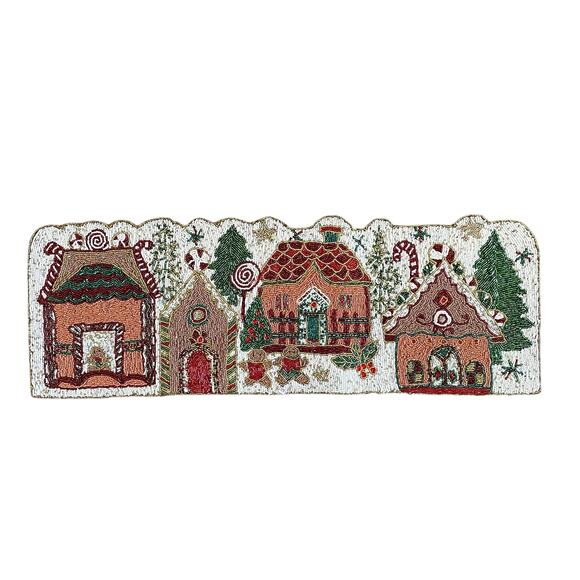 Rachel Zoe Gingerbread Man House Christmas Beaded Table Runner Centerpiece